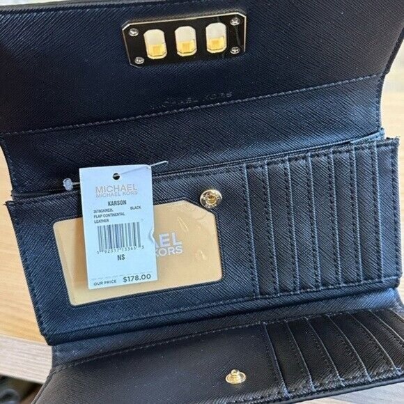 MICHAEL KORS Hamilton Medium Satchel Leather Bag Black gold +wallet set NWT - Picture 7 of 15